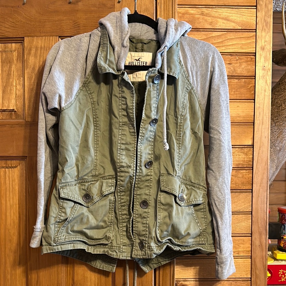 Hollister Olive and Gray Bomber Jacket